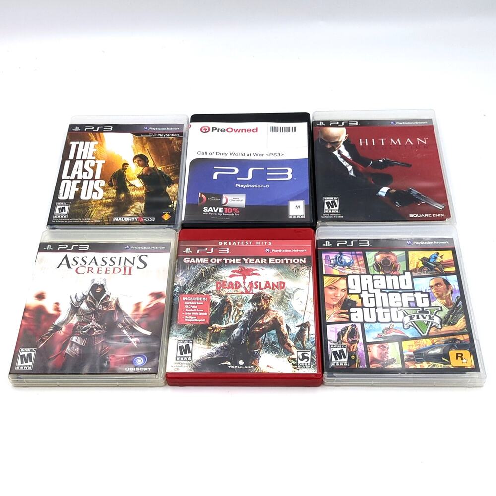 6 PS3 Game Lot Last of Us Call of Duty Hitman Assassins Creed Grand Theft Auto V